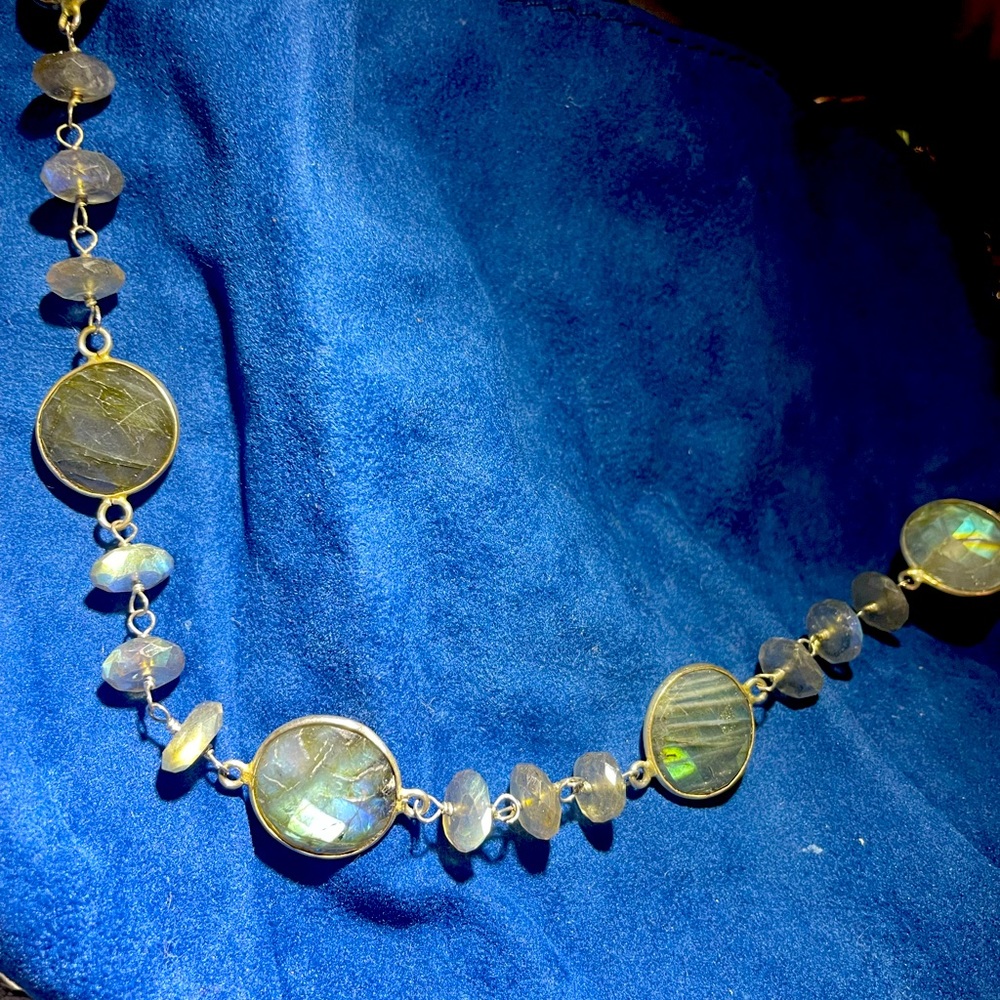 Handmade Labradorite necklace wire wrapped with sterling silver. $400 Retail